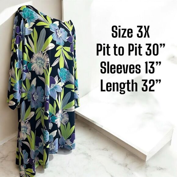 Susan Graver Bright Floral Blouse 3/4 Sleeve Top Asymmetrical Side Hem Plus Size - Picture 5 of 8